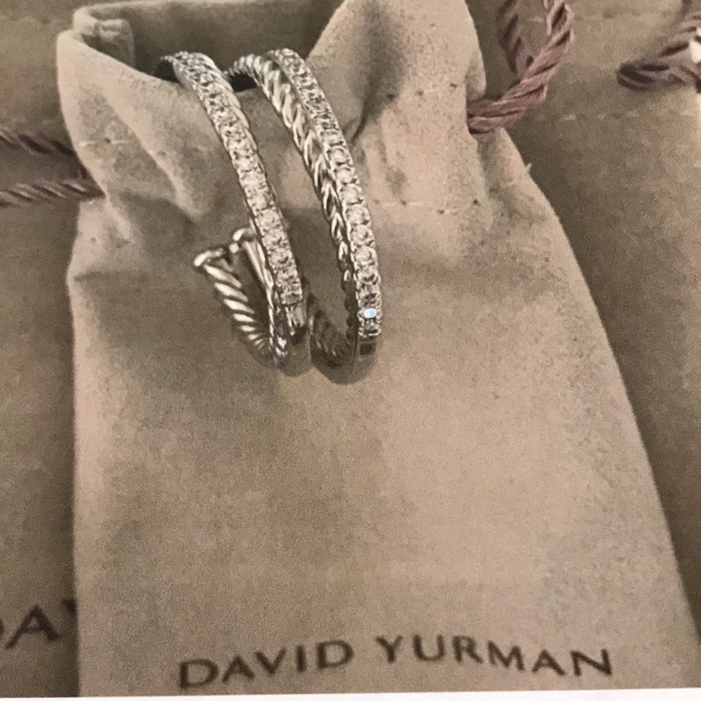 DAVID YURMAN CROSSOVER DIAMOND HOOP EARRINGS